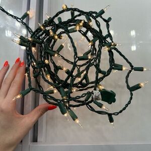 Green String Lights with Warm White Bulbs